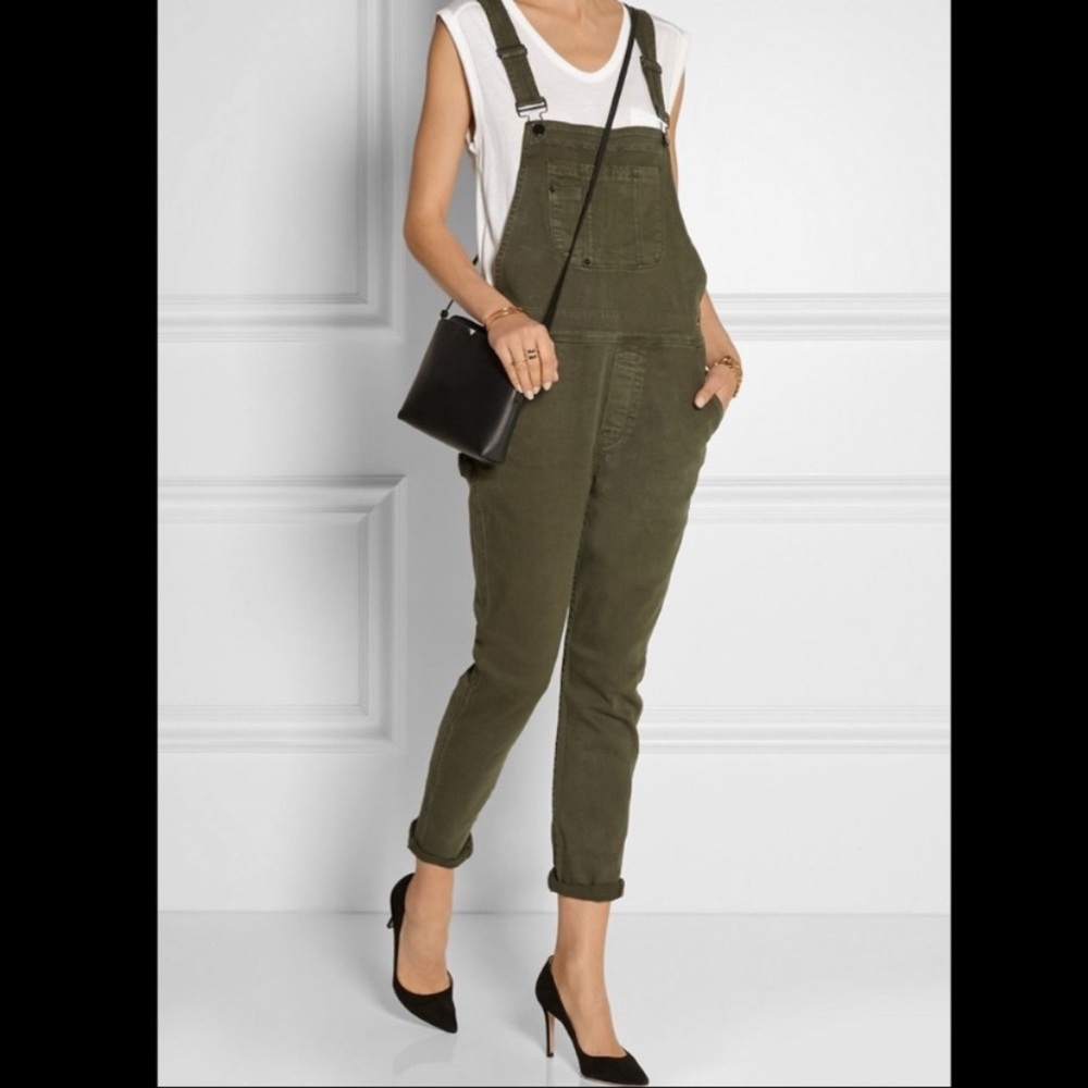 Frame Denim Le Garcon Stretch Denim Green Overalls Sz xs